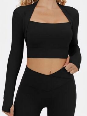 HALARA SoftlyZero Plush Long Sleeve Thumb Hole 2-in-1 Cropped Yoga Sports Top